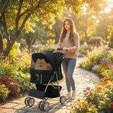 PawHut Foldable Dog Pram with Reflective Strips and 360° Swivel Wheels – Pet and Cat Stroller, Black