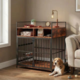 PawHut Dog Crate Furniture with Rotatable Feeding Station and Shelves – Indoor End Table Kennel, Brown