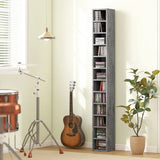 HOMCOM 204 CD Tall Narrow Media Storage Tower – 12-Tier Cube Display Shelf, Cement Grey