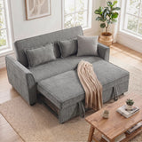 HOMCOM 2 Seater 4-in-1 Convertible Sofa Bed with Dual Pull-Out Beds and Side Pockets – Chenille, Grey