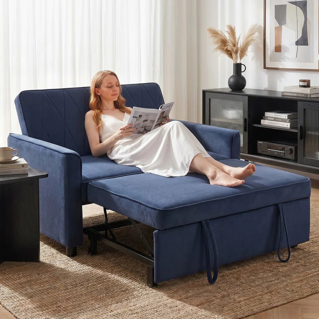 HOMCOM 2 Seater Sofa Bed with 3-in-1 Pull-Out Design and Click-Clack Backrest – Guest Bed, Dark Blue