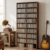 HOMCOM CD Storage Tower for 640 CDs or 360 DVDs with 14 Adjustable Shelves – Tall Narrow Media Rack, Rustic Brown