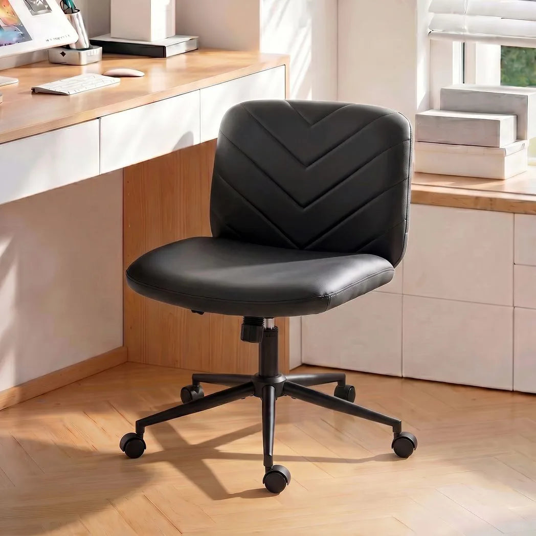 HOMCOM Armless Home Office Chair with 62cm Wide Seat & Rocking Function – Cross-Legged Swivel Chair, Black