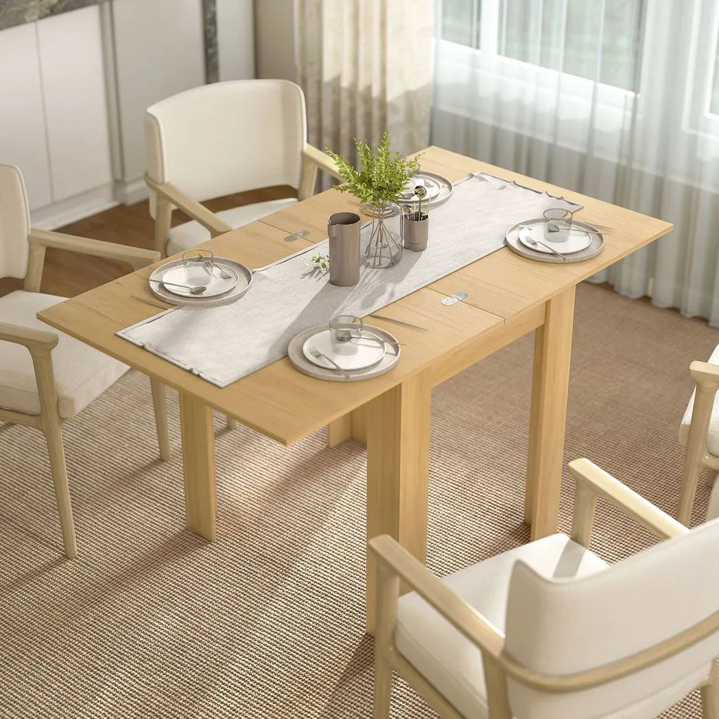 HOMCOM Folding Dining Table for 4-6 – Extendable Drop Leaf Kitchen Table for Small Spaces, Natural