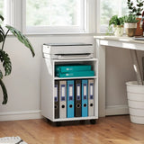 HOMCOM 2-Tier Printer Stand with Storage – Under Desk Printer Cart on Wheels, White
