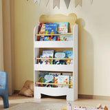 AIYAPLAY Kids 3-Tier Bookshelf with Bear Design, Anti-Tip Device and Guardrails – Children's Bookcase, White