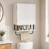 HOMCOM Bathroom Wall Cabinet with Doors and Towel Bar – Wall-Mounted Space-Saving Storage, White