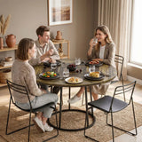 HOMCOM 120cm Round Dining Table with Conical Metal Base – Space-Saving Kitchen Table for 4-6, Rustic Brown