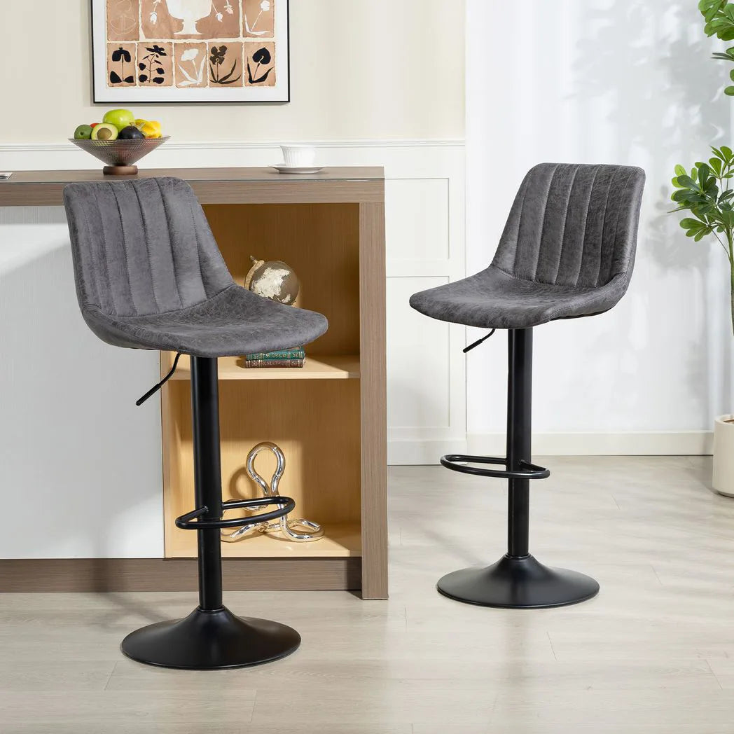 HOMCOM Set of 2 Height Adjustable Swivel Bar Stools with Footrest – Leathaire Kitchen Island Stools, Charcoal Grey