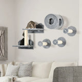 PawHut 5-Piece Wall-Mounted Cat Furniture Set with Perch, Cat House and Sisal Scratching Post – Plush Cat Shelves