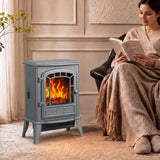 HOMCOM Electric Fireplace Stove, 1000W/2000W Freestanding Fire with LED Flame and Thermostat – Grey