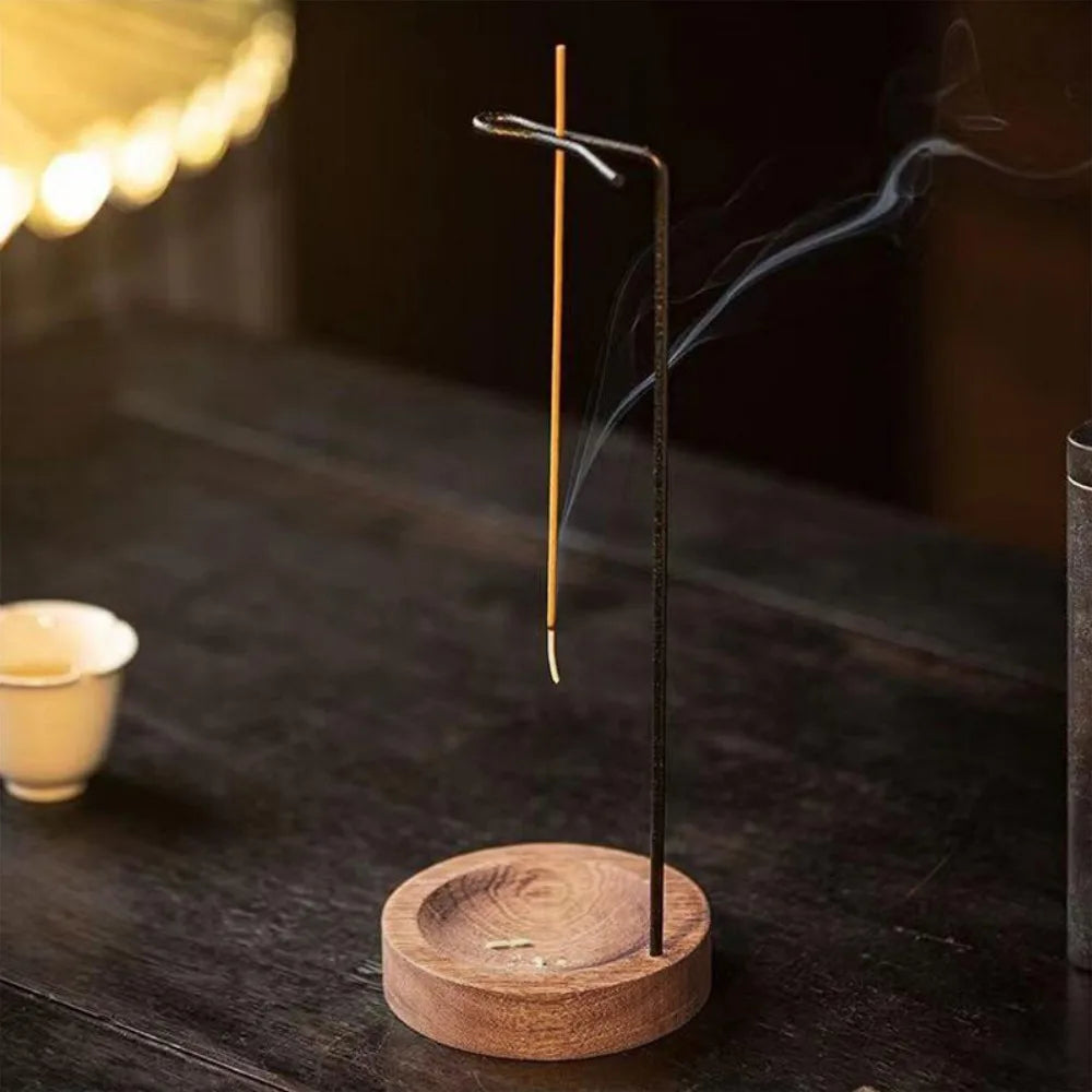 Wooden Incense Holder Burner with Glass Ash Catcher – Black Walnut Base and Brass Holder, Home or Office