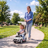 AIYAPLAY 4 in 1 Licensed Mercedes-Benz Ride On Push Car with Canopy, Guardrails, Horn and Music – 12–36 Months, White