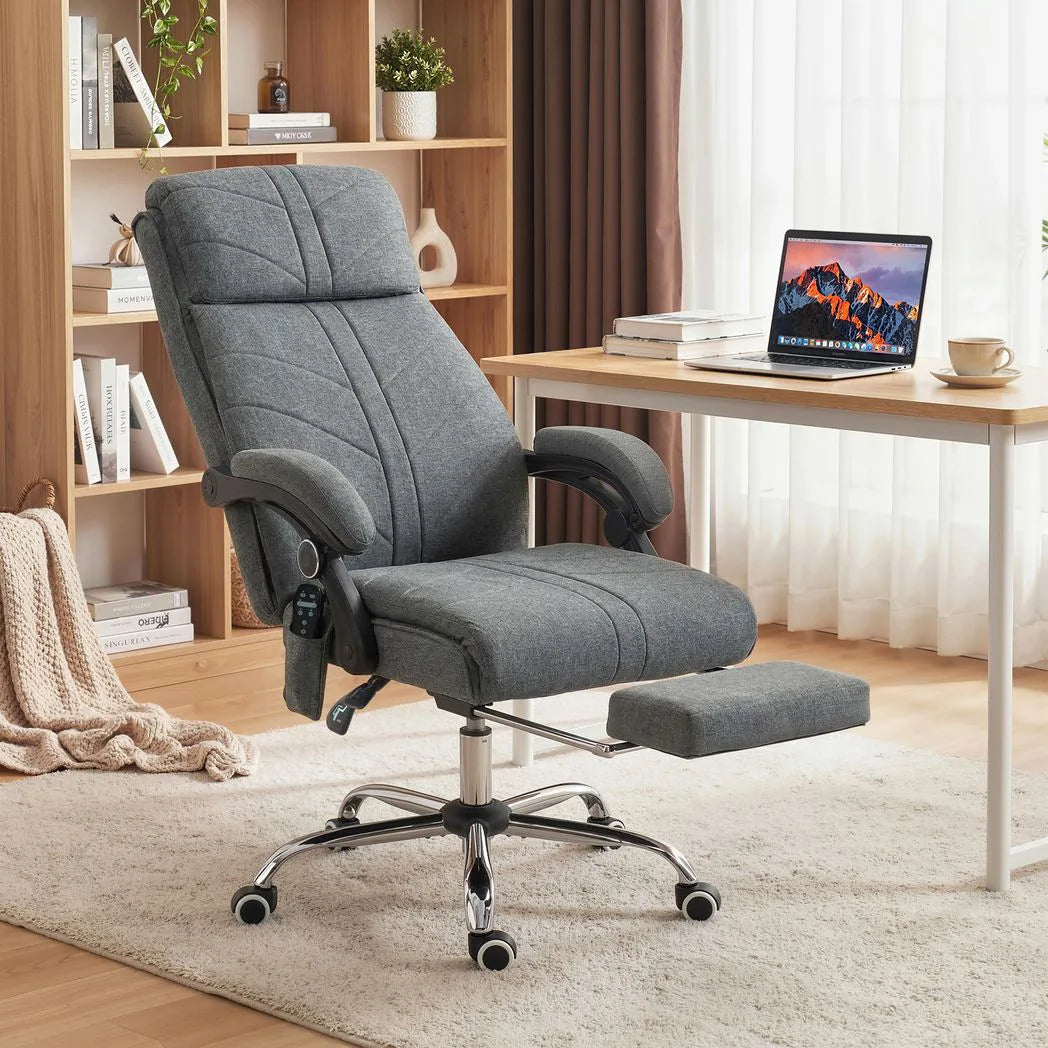 Vinsetto High Back Massage Office Chair with Heat, Footrest & 135° Recline – Ergonomic Executive Chair, Grey