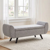 HOMCOM Storage Ottoman Bench with Armrests, 53.8L Lift-Top Storage & Rubberwood Legs – Upholstered Linen Window Seat, Dark Grey