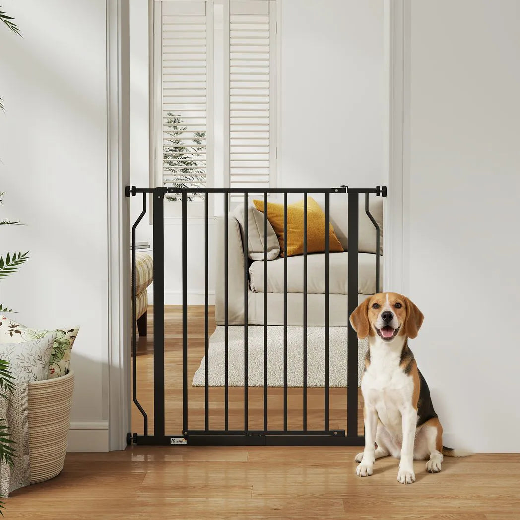 PawHut Extra Wide Pressure Fit Dog Gate with Double-Locking Door – Adjustable 75-85 cm Barrier, Black