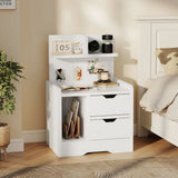 HOMCOM Bedside Table with 2 Drawers and Open Shelves – Cut-Out Handles, High Gloss White Nightstand
