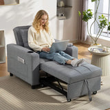 HOMCOM 3-in-1 Single Sofa Bed with Three-Level Back, Cup Holders and Pillow – Convertible Sleeper Chair Bed, Dark Grey