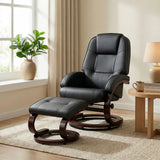 HOMCOM Swivel Recliner Chair with Footstool – PU Leather Armchair with Adjustable Back and Wood Frame, Black