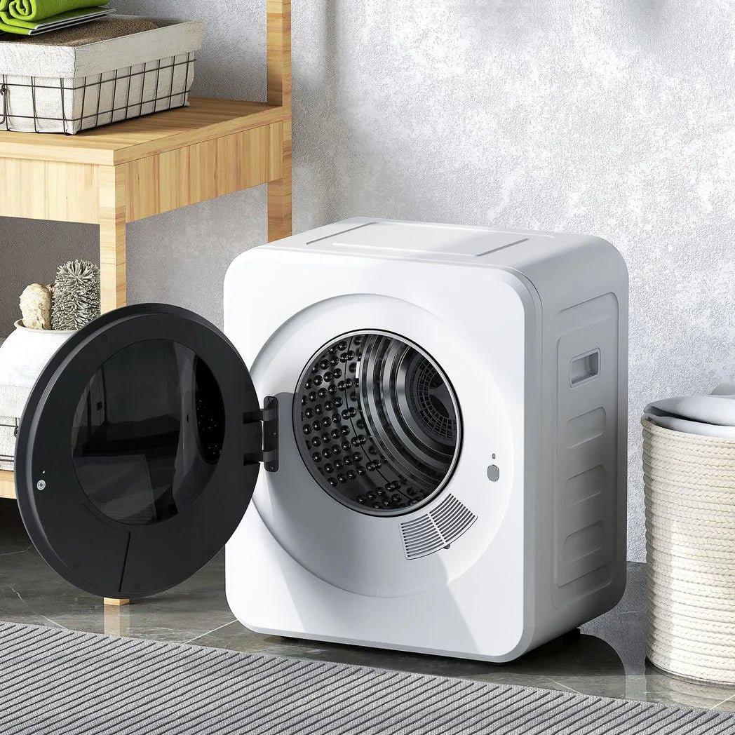HOMCOM 4kg Vented Tumble Dryer with Stainless Steel Drum and Touch Display – 800W Compact Freestanding Dryer, White