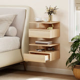 HOMCOM Set of Two Floating Bedside Tables with Handle-Free Drawer & Open Shelf – Wall-Mounted Nightstands, Oak