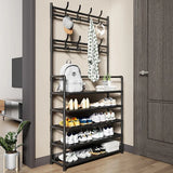 3-in-1 Metal Coat Stand with 8 Detachable Hooks & Shoe Shelves, 60 x 26 x 170cm, Black