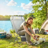 Outsunny Folding Moon Chair with Side Pocket & Carry Bag – Heavy Duty Camping Chair for Adults, Light Grey