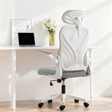 HOMCOM Ergonomic Office Chair with Foldable Backrest, 2D Headrest & Flip-Up Arms – Mesh Desk Chair, Light Grey