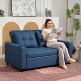 HOMCOM Two-Seater Pull-Out Sofa Bed with 3-Level Backrest and Cup Holders – 3-in-1 Loveseat, Dark Blue