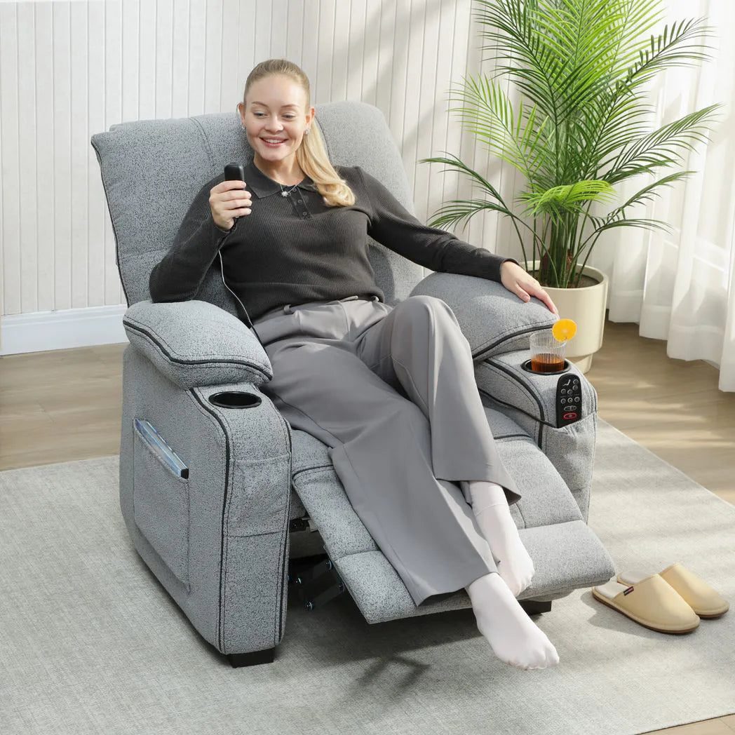 HOMCOM Electric Massage Recliner Armchair with Vibration, Heat and Memory Function – Velvet Chair, Grey