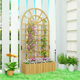 Outsunny Wooden Raised Planter with Curved Trellis & Drainage Holes – Garden Bed for Climbing Plants, Fir Wood