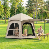 Outsunny Pop Up Tent for 3-4 Persons with 2 Doors & 4 Windows – 3000mm Waterproof Blackout Camping Tent, Khaki