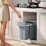 HOMCOM 30L Under-Sink Pull-Out Bin with 2 Removable Containers and Soft-Close Slide – Recycling Bin, Grey