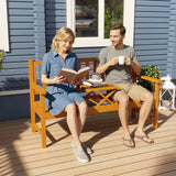 Outsunny Wooden Garden Bench with Liftable Middle Table – 2-3 Seater Pine Patio Loveseat for Porch and Garden, Light Brown