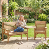 Outsunny 3-Piece Wooden Garden Furniture Set – Armchair, 2-Seater Bench and Detachable Table, Natural Wood