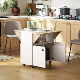 HOMCOM Folding Dining Table with Hidden Shelf & Cabinet, Rolling Drop Leaf – Space-Saving, White