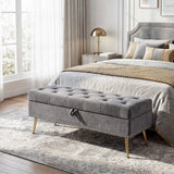 HOMCOM Chenille Storage Ottoman Bench with Padded Seat and Metal Legs, 114 x 41 x 45cm – End of Bed Seat, Grey