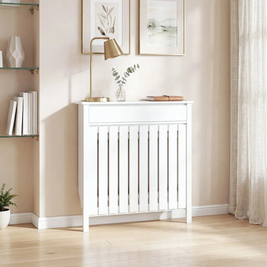 HOMCOM Rustic-Look Radiator Cover with Top Drawer, 93 x 88.5cm, White