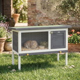 PawHut Wooden Rabbit Hutch with Asphalt Roof & Pull-Out Tray – Elevated Outdoor House for Small Animals