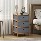 HOMCOM Narrow Chest of Drawers with 3 Fabric Drawers and Bamboo Frame – Slim Bedroom Dresser, Light Grey
