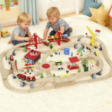 AIYAPLAY 133-Piece Wooden Train Set with Battery-Powered Engine, Crane & Storage Box – Toy Train for Ages 3+
