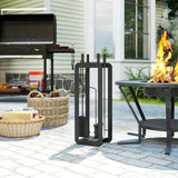 Outsunny 5-Piece Fireplace Companion Set – Brush, Shovel, Poker, Tongs and Stand, Black Metal