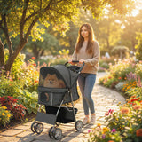 PawHut Foldable Dog Pram with Reflective Strips and 360° Swivel Wheels – Pet Stroller, Dark Grey