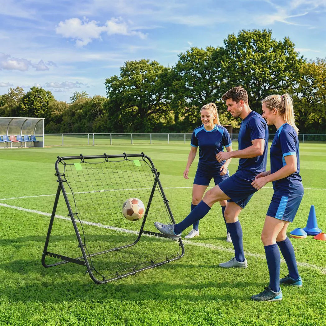 HOMCOM Adjustable Football Rebounder Net – Steel Frame Kickback Target Goal for Teens and Adults, Black
