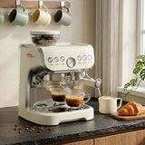 HOMCOM 15 Bar Espresso Coffee Machine with Adjustable Grinder, Steam Wand and Accessories – Cream White