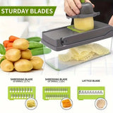 16-in-1 Vegetable Chopper with 8 Interchangeable Blades and 1.5L Container – Salad Slicer, Dicer and Grater Set