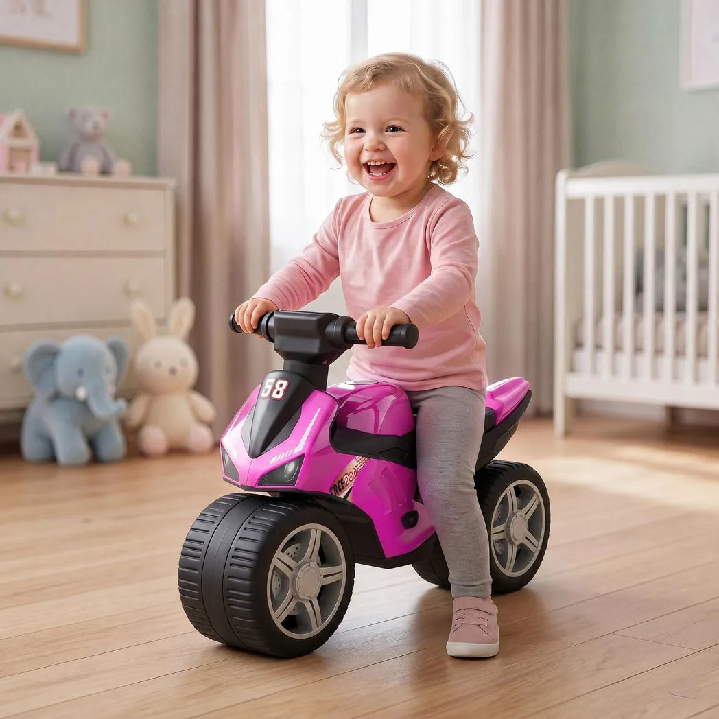 AIYAPLAY Toddler Balance Bike with Music, Extra-Wide PP Tyres & Motorbike Design – Boys and Girls Ride-On, Pink
