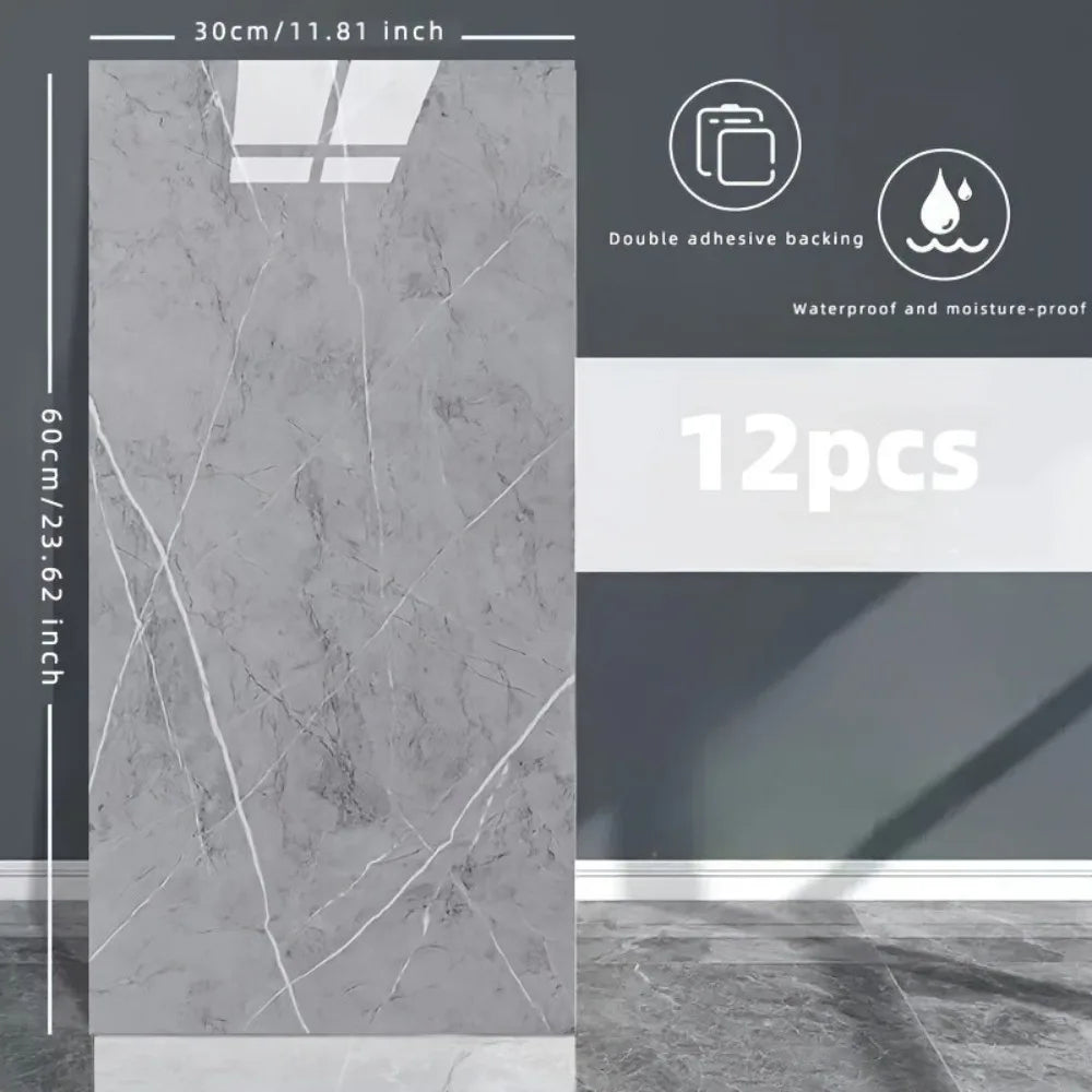 Marble-Pattern PVC Wall Stickers – Self-Adhesive Waterproof Decor for Kitchens & Bathrooms, 12 Pieces