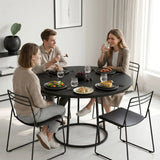 HOMCOM 120 cm Round Dining Table with Conical Metal Base – Space-Saving Kitchen Table for 4-6, Black