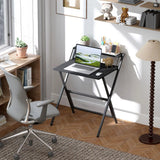 HOMCOM 70 cm Folding Computer Desk with Monitor Shelf – Compact Foldable Home Office Table, Black